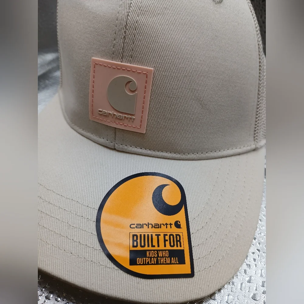 Carhartt KIDS Infant Baseball Cap Canvas Mesh Pink Logo Patch Beige